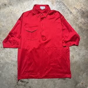 Vintage 80s Almorett Red Cotton Lisle Polo